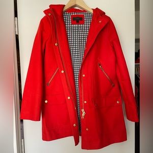 Red Jcrew hooded rain jacket, Size 6